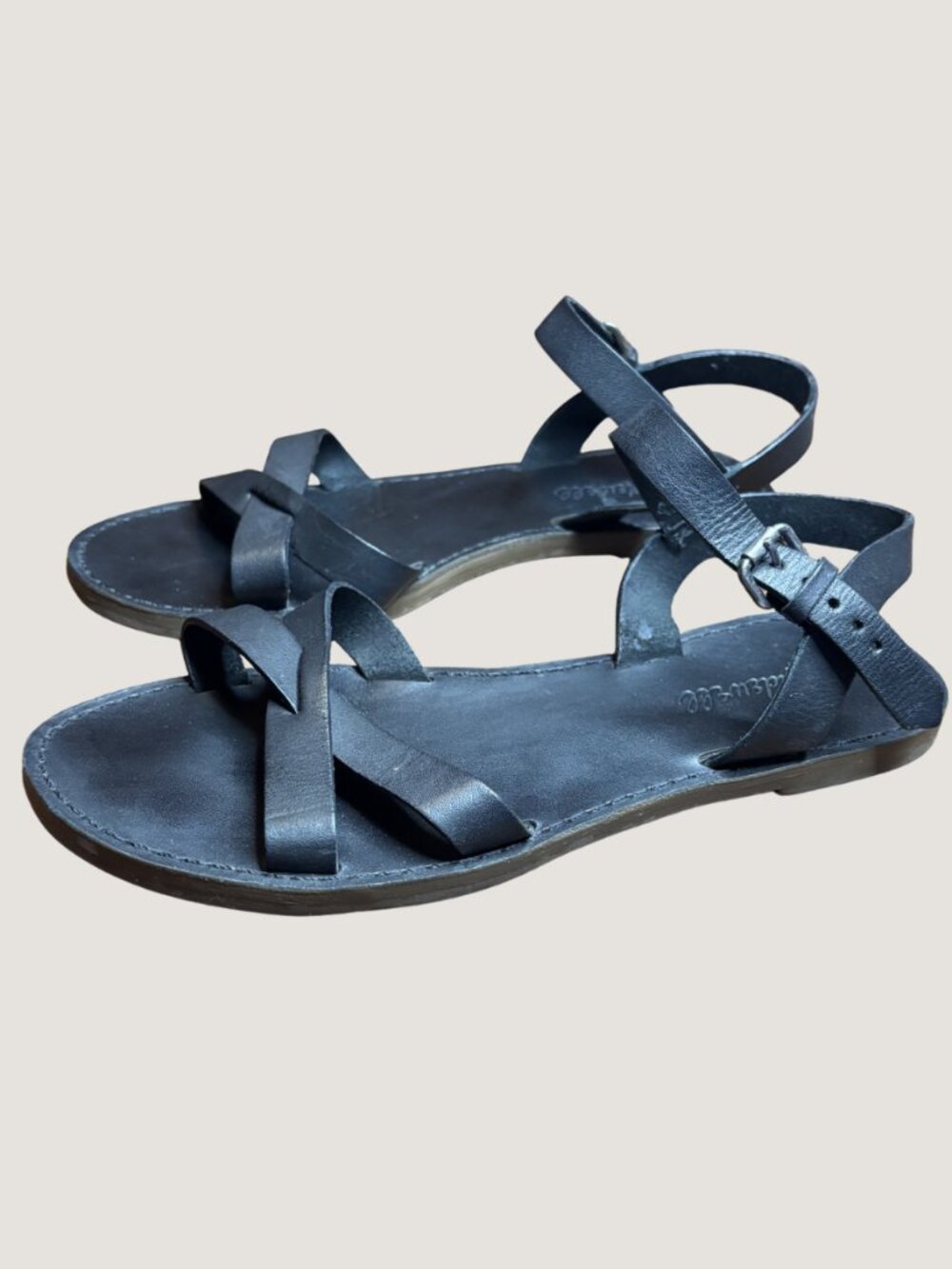 Madewell Minimalist Strappy Black Leather Crisscross Boardwalk Sandals Size 7
